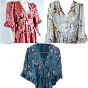 Rare Betsey Johnson Floral Empire Waist Kimono Bell Sleeve Silk Dress 6 Pink